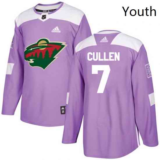 Youth Adidas Minnesota Wild 7 Matt Cullen Authentic Purple Fights Cancer Practice NHL Jersey